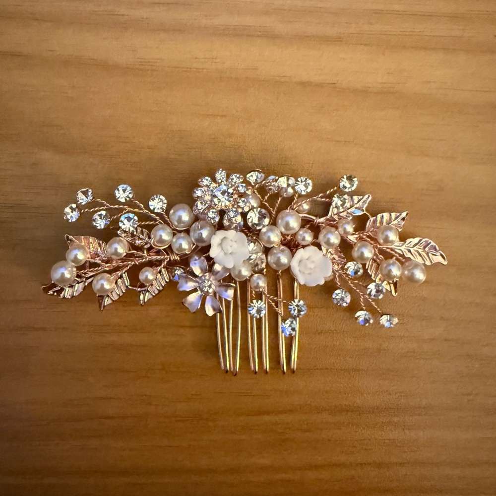 Rose Gold Bridal Flower Hair Comb